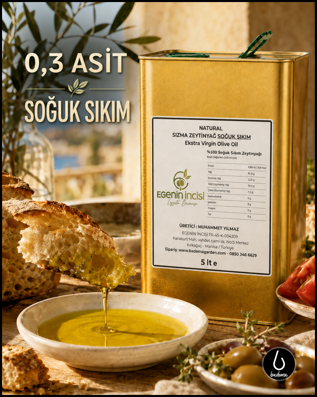 Egenin İncisi Natural Sızma Zeytinyağ/ Soğuk Sıkım 5 Lt
