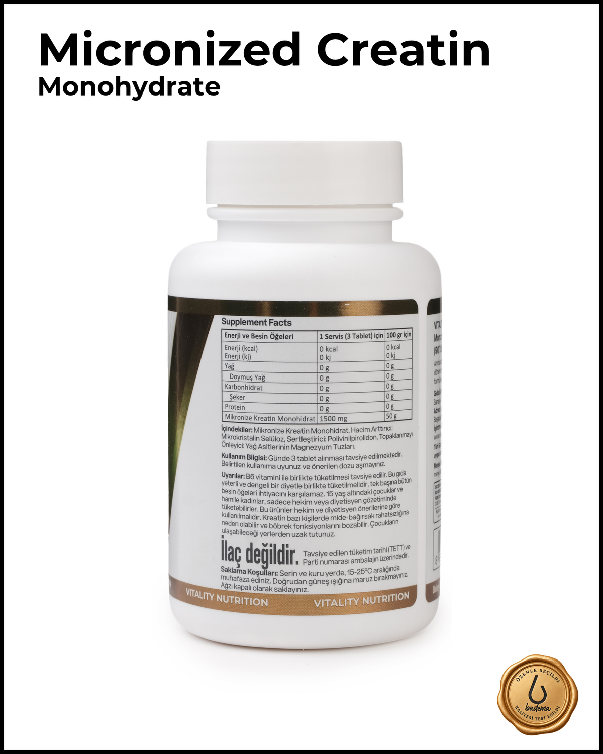 Creatin Micronized Monohydrate 500 mg 90 Tablet