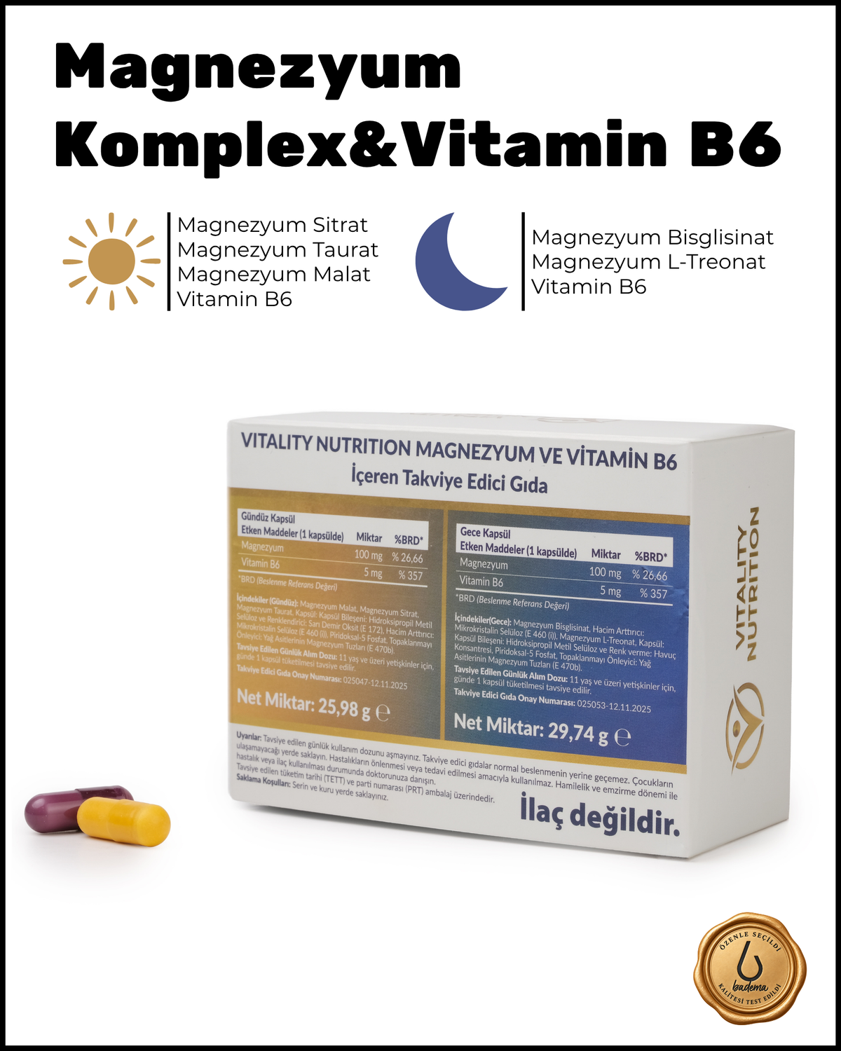 Magnezyum Komplex&Vitamin B6 Gece/Gündüz Özel Formül 200 mg
