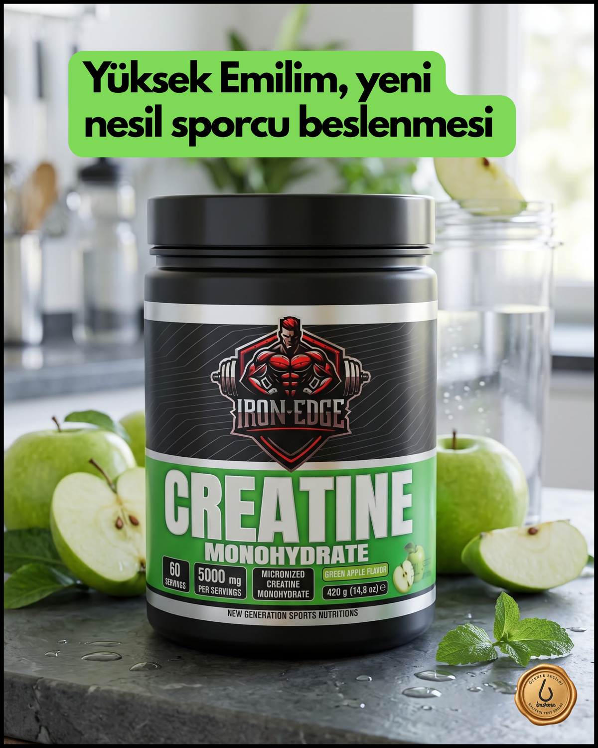 Creatine Monohydrate 420 Gr Yeşil Elma Tadında