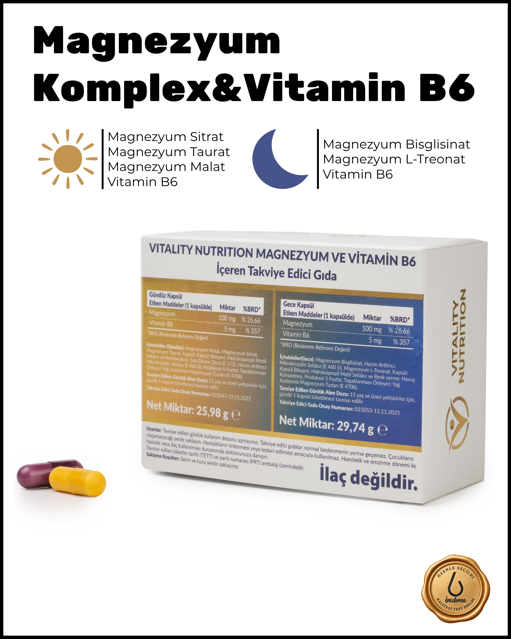 Magnezyum Komplex&Vitamin B6 Gece/Gündüz Özel Formül 200 mg