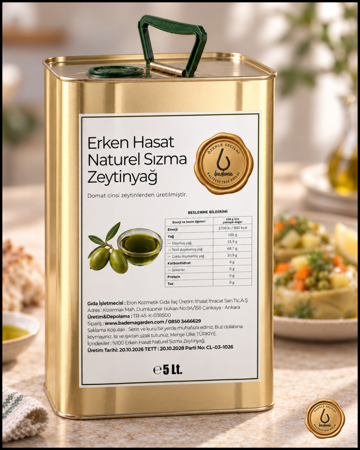 Erken Hasat Naturel Sızma Soğuk Sıkım Zeytinyağ 5 Lt.