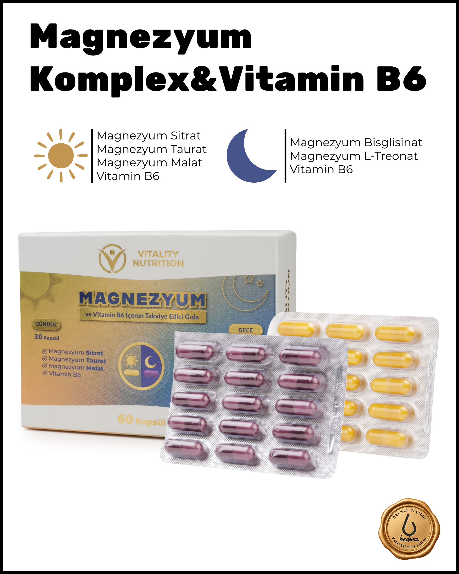Magnezyum Komplex&Vitamin B6 Gece/Gündüz Özel Formül 200 mg