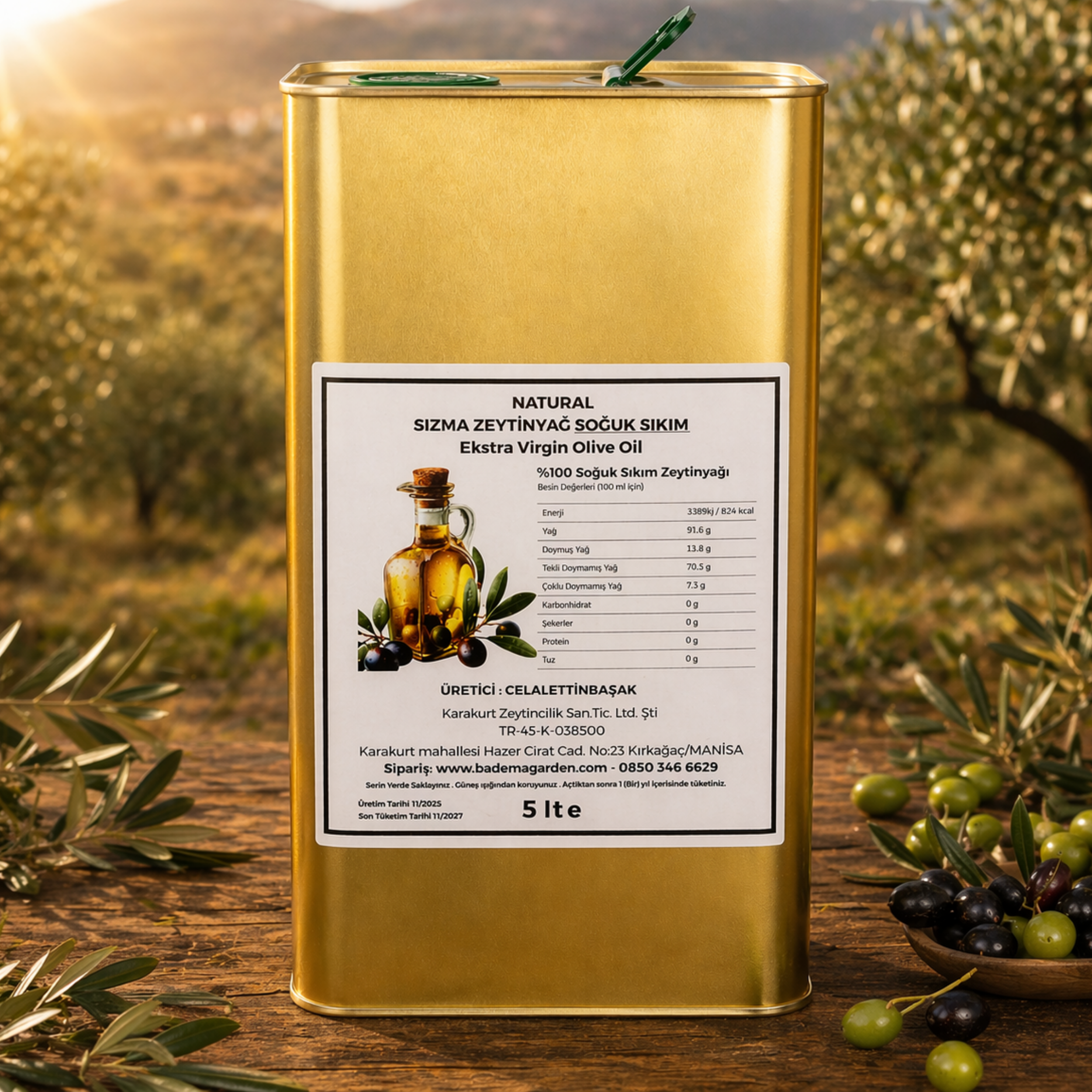 Natural Sızma Soğuk Sıkım Zeytinyağ / 5 Litre- Manisa Karakurt Köyü