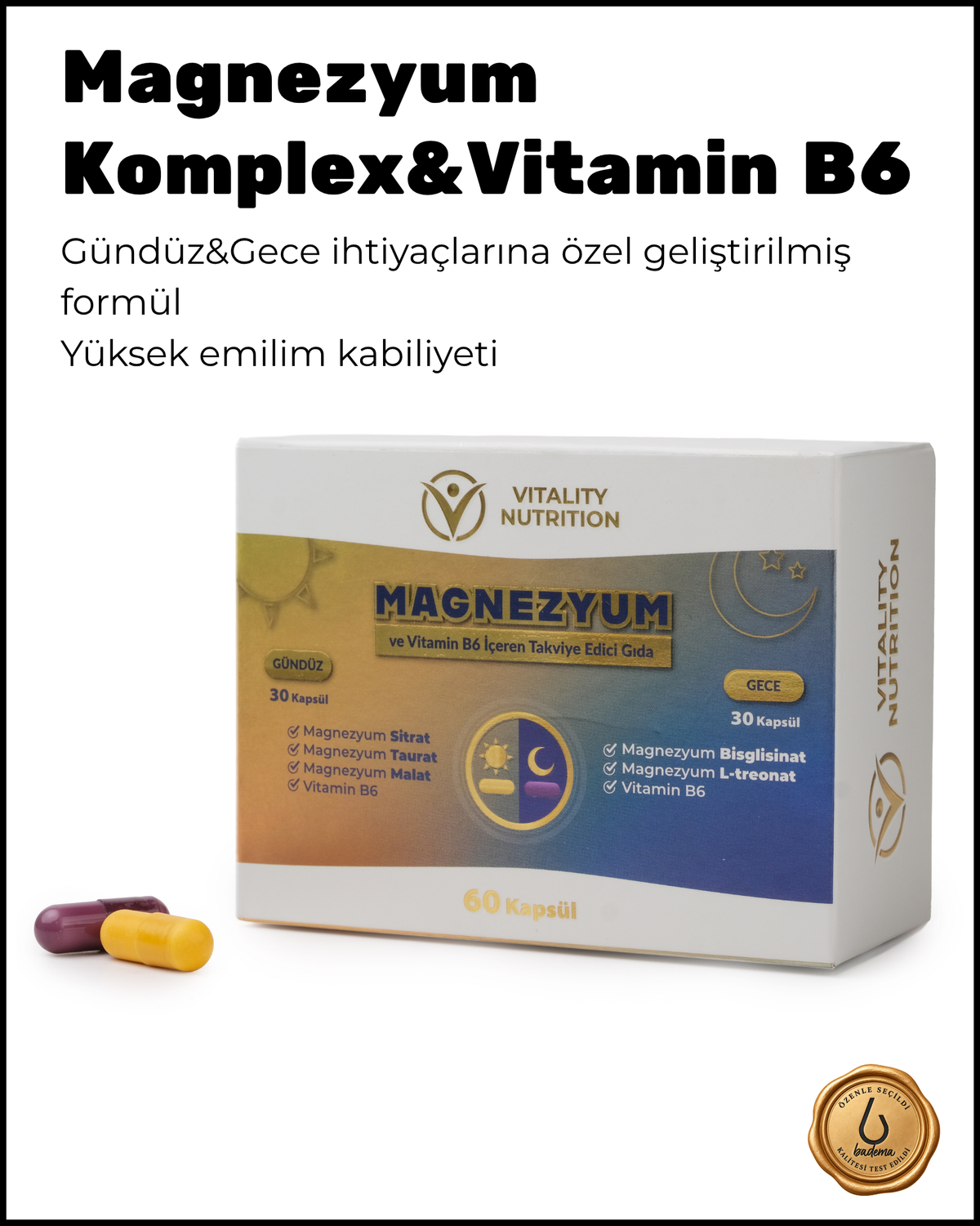 Magnezyum Komplex&Vitamin B6 Gece/Gündüz Özel Formül 200 mg