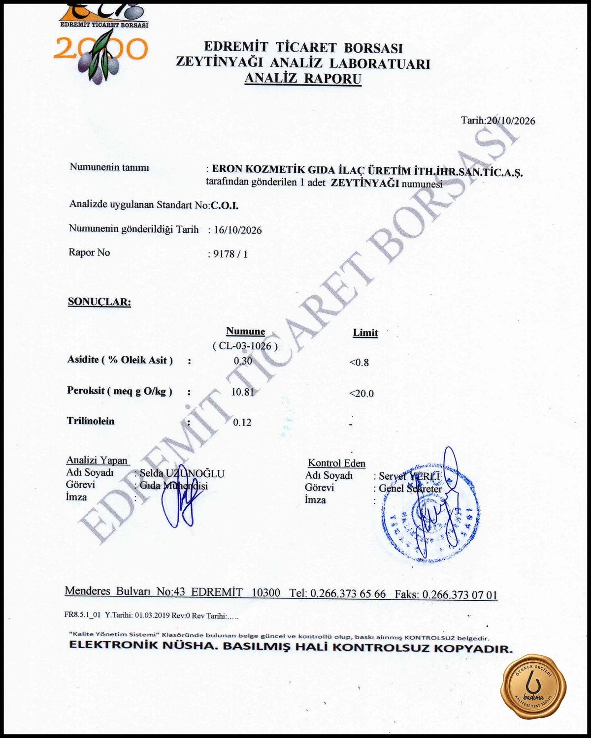 Erken Hasat Naturel Sızma Soğuk Sıkım Zeytinyağ 5 Lt.