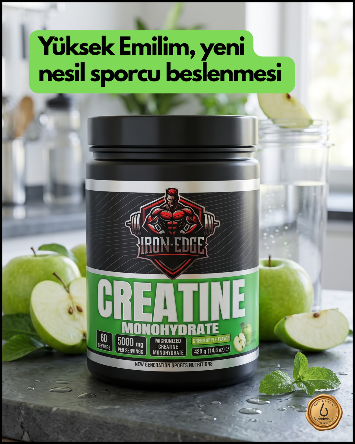 Creatine Monohydrate 420 Gr Yeşil Elma Tadında