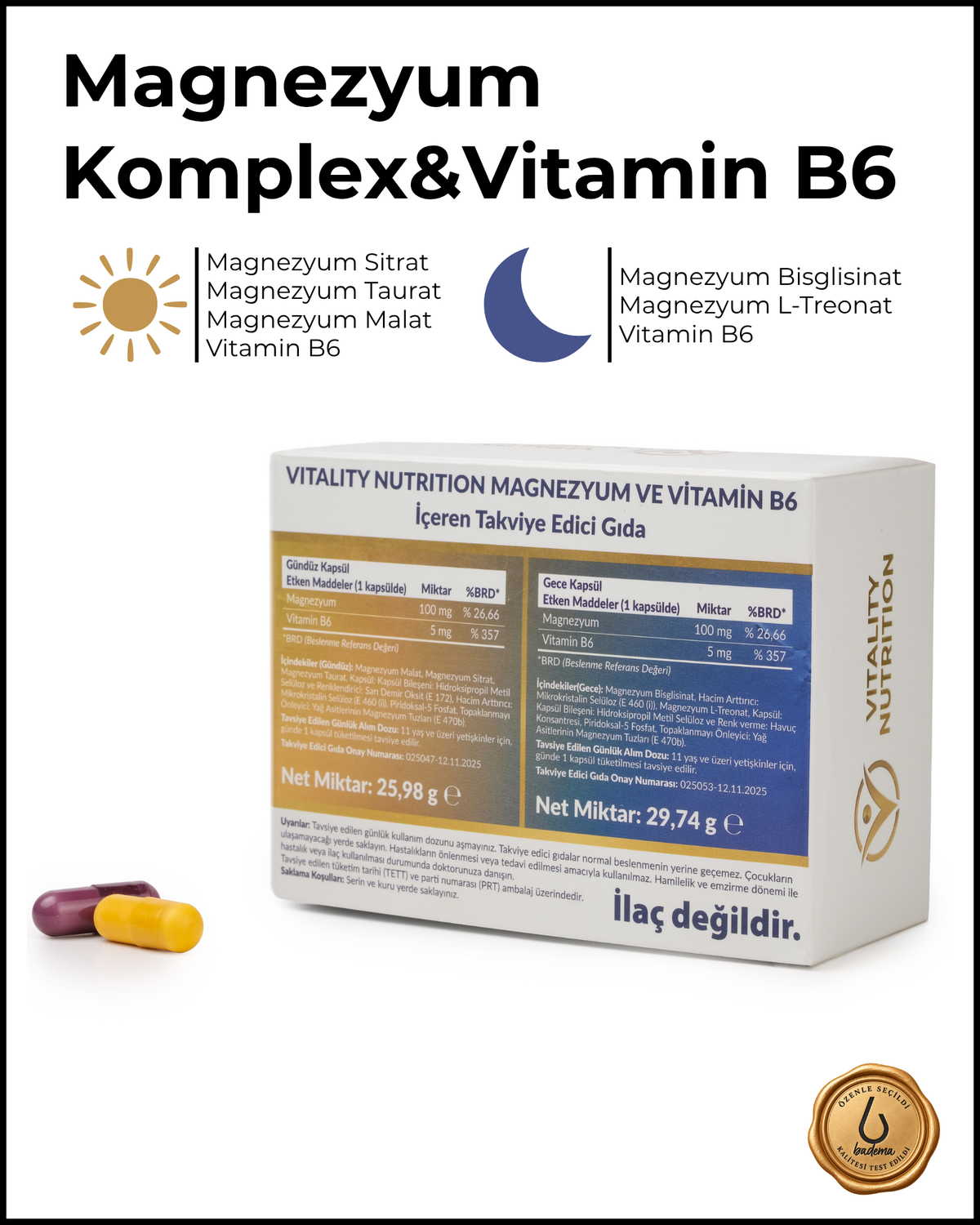 Magnezyum Komplex&Vitamin B6 Gece/Gündüz Özel Formül 200 mg