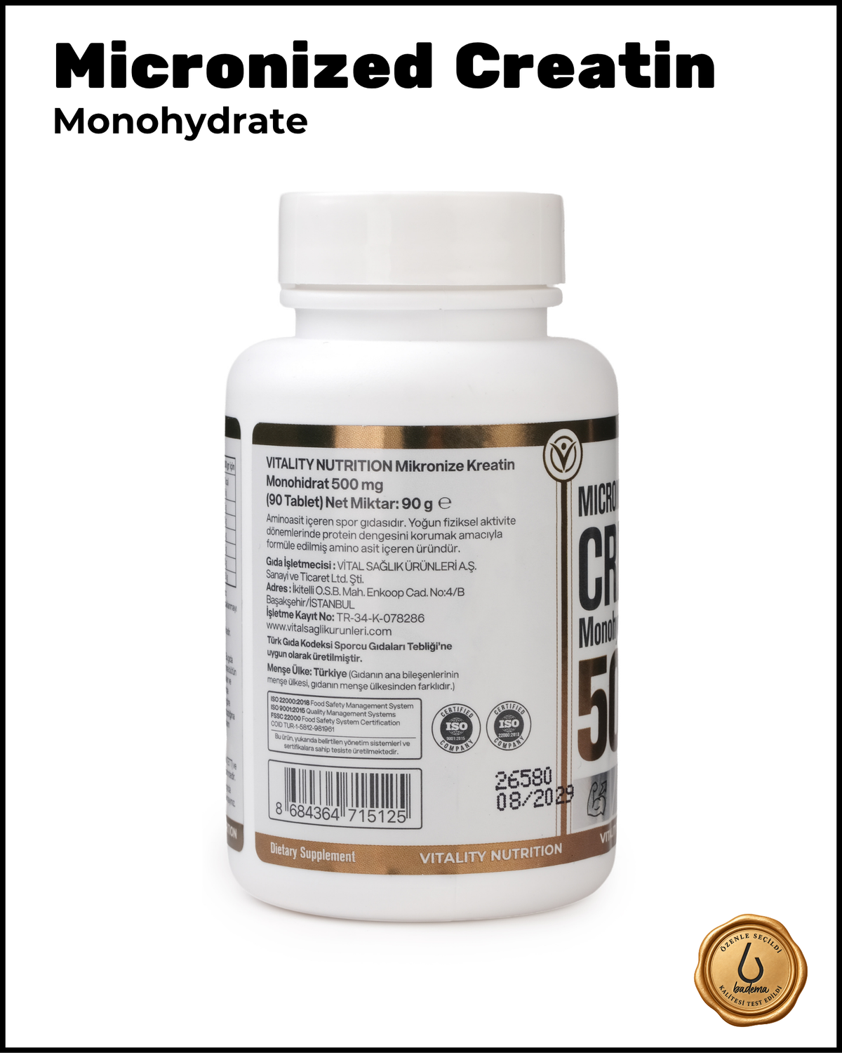 Creatin Micronized Monohydrate 500 mg 90 Tablet